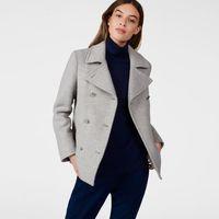 Bonded Wool Pea Coat - Light Grey Melange