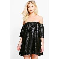 boutique ria sequin off the shoulder dress black