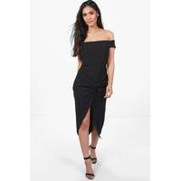 Bow Front Warp Midi Skater Dress - black