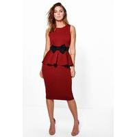 Bow Waist Peplum Dress - wine