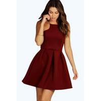 Bonded Scuba Cutaway Skater Dress - berry