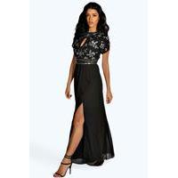 Boutique Embellished Chiffon Maxi Dress - black
