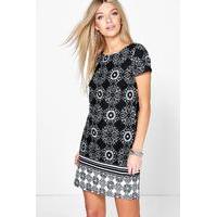 Border Print Paisley Shift Dress - black