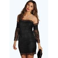 Boutique Mesh Shoulder Lace Dress - black