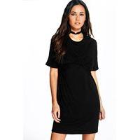 Bow Front T-Shirt Dress - black