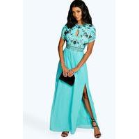 Boutique Embellished Chiffon Maxi Dress - turquoise