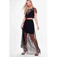 boutique mesh embellished skirt crop co ord black