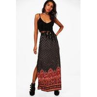 border print embellished woven maxi skirt multi