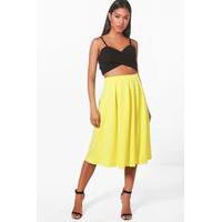 box pleat midi skater skirt yellow