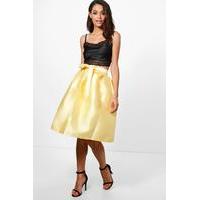 bow front woven box pleat midi skirt yellow
