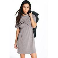 Bow Front T-Shirt Dress - grey