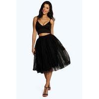 Boutique Grid Tulle Tull Midi Skirt - black