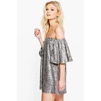 boutique ria sequin off the shoulder dress grey