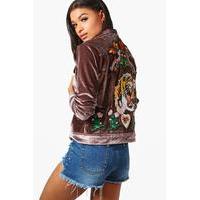 Boutique Embroidered Trucker Jacket - mink