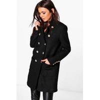 Boutique Double Breasted Military Wool Coat - black
