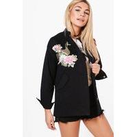 Boutique Floral Embroidered Utility Jacket - black