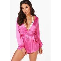 boutique satin glam beach playsuit pink