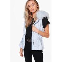 Boutique Faux Fur Hood Gilet - blue