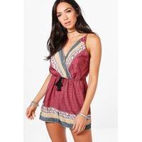 border print strappy playsuit berry