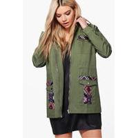 Boutique Aztec Patch & Stud Festival Shacket - khaki