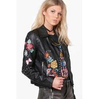 boutique embroidered biker jacket black