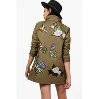 boutique sequin floral military jacket khaki