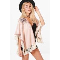 boutique embroidered tassel suedette cape cream