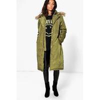 Boutique Bella Longline Double Layerd Parka - khaki