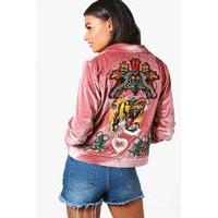 Boutique Embroidered Trucker Jacket - antique rose