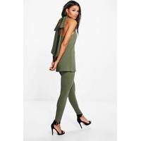 bow back longline top and trouser co ord khaki