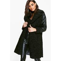 bonded faux fur midi coat black