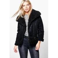 Bonded Biker With Mongolian Faux Fur - black