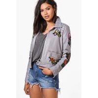 Boutique Studded Embroidered Jacket - grey