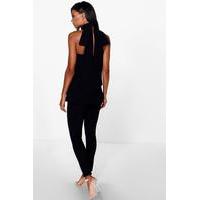 bow back longline top and trouser co ord black