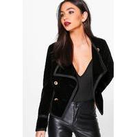 Boutique Velvet Gold Button Military Jacket - black