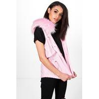 boutique faux fur hood gilet rose