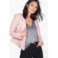 boutique faux leather biker jacket pink
