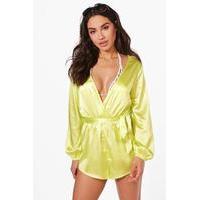 Boutique Satin Glam Beach Playsuit - lime