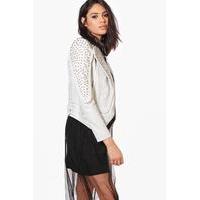 Boutique Studded Biker Jacket - grey