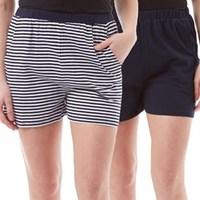 Board Angels Womens Striped/Plain Two Pack Shorts Navy