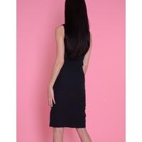 boa black crepe dress with belt fastening and choker