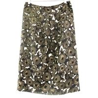 Boden Size 10R Chocolate Brown, Black And White Abstract Floral Silk Skirt