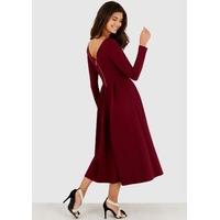 bordeaux long sleeve pleated jersey dress