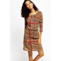 bow front mix print shift dress