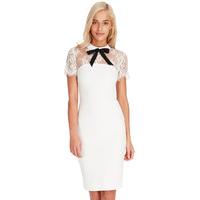 bow collar lace midi dress cream