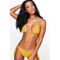 Boutique Crochet Contrast Triangle Bikini - yellow