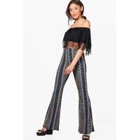 Bohemian Print Skinny Flared Trousers - yellow