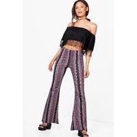 Bohemian Print Skinny Flared Trousers - pink