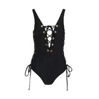 bora black swimsuit with low back and lace up front