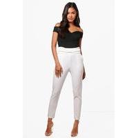 Bow Waist Stretch Skinny Trousers - ivory